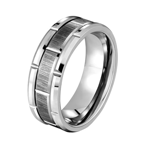 Ring Herren, Wolfram Ring Herren Silber Vintage Matt Gebürstet 8 Mm Ringe für Herren Männer Größe 65 (20.7) von Skcess