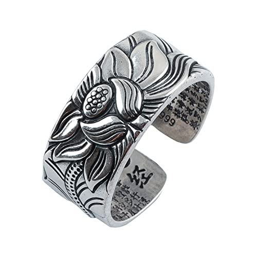 Ring Herren 999 Sterlingsilber, Ring Männer Silber Schriften-Blume Ringe für Herren Männer Adjustable von Skcess