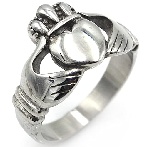 Ring Männer Edelstahl, Ringe Herren Cool Silber Krone und Herz Claddagh Verlobungsring Männer Größe 65 (20.7) von Skcess