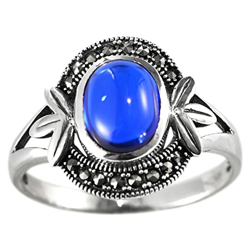 Ring Set Silber 925 Damen, Damenringe Silber Blauer Korundring Zircon Ring Geschenke für Damen Frauen Freundin Größe 56 (17.8) von Skcess