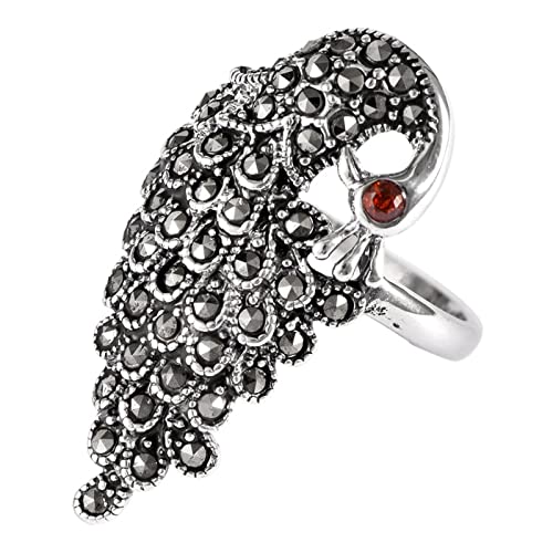 Ring Set Silber 925 Damen, Engagement Ring Silber Vintage Pfau Zircon Ring Geschenke für Damen Frauen Freundin Größe 58 (18.5) von Skcess