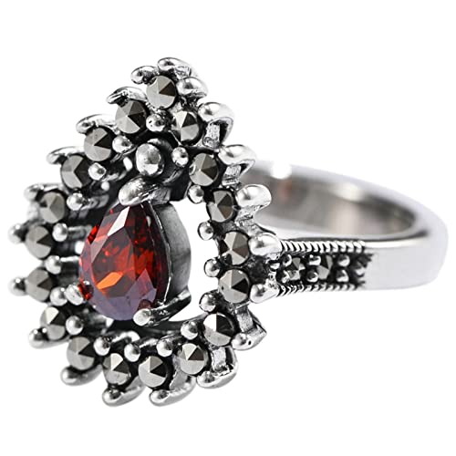 Ring Set Silber 925 Damen, Rings Silber Granat-Tropfenring Zircon Ring Geschenke für Damen Frauen Freundin Größe 57 (18.1) von Skcess