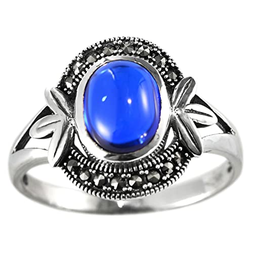 Ring Silber, Verlobungsring Damen Silber Blauer Korundring Zircon Ring Geschenke für Damen Frauen Freundin Größe 58 (18.5) von Skcess