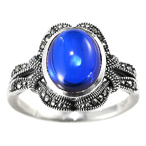 Ring Silber 925 Damen Breit, Ringe Frauen Silber Blauer Korundring Zircon Ring Geschenke für Damen Frauen Freundin Größe 58 (18.5) von Skcess