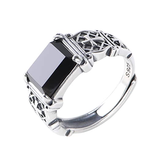 Ring Silber Herren, Herren Ringe Silber Schwarz Vintage Kreuz mit Achat Achat Ringe für Herren Männer Adjustable von Skcess