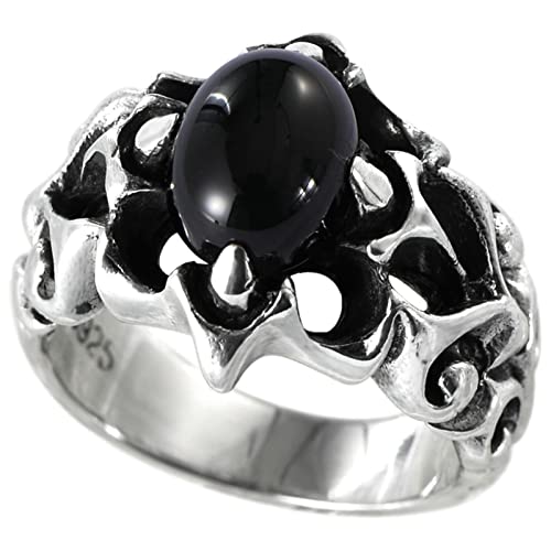 Ring Silber Herren, Männer Ring Silber Schwarzer Onyx-Ring Achat Ringe für Herren Männer Größe 60 (19.1) von Skcess