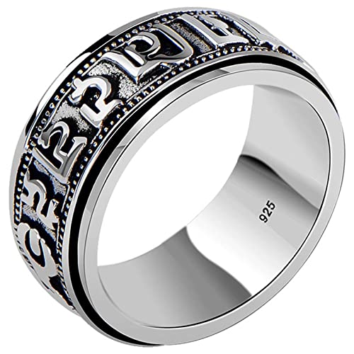 Ring Silber Herren, Ringe Herren Silber Schwarz Spinner-Mantra Ringe für Herren Männer Größe 54 (17.2) von Skcess