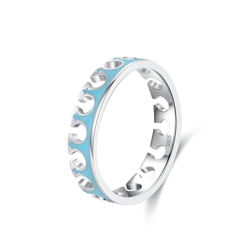 Ring Women 925 Sterlingsilber, Fidget Ring Damen Ohne Edelstein Blaue Tropfkrone Silber Blau Größe 54 (17.2) von Skcess