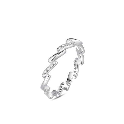 Ringe Frauen 925 Sterlingsilber, Damen Ringe Weiß Zirkonia Ring Geometrischer Streifen mit Mikropflaster Größe 60 (19.1) von Skcess