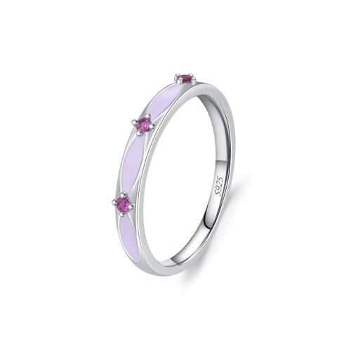 Ringe Frauen 925 Sterlingsilber, Ringe Damen Rosa Zirkonia Ring Geometrisch Silber Lila Größe 57 (18.1) von Skcess