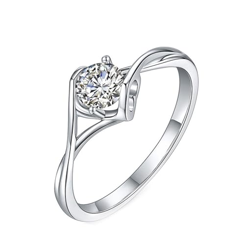 Ringe Frauen Silber 925 Eheringe Weiß Moissanit, Eheringe Klassischer Runder Solitär-Moissanit mit Hohlherz und 0,5 ct Ring Damen Größe 61 (19.4) von Skcess