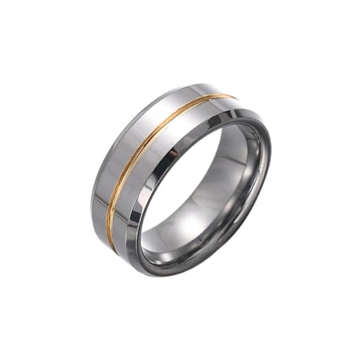 Ringe Herren, Wolfram Stahl Herren Ring Silber Gold Rille Ringe für Herren Männer Größe 67 (21.3) von Skcess