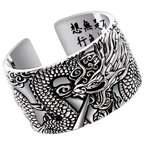 Ringe Herren 999 Sterlingsilber, Herren Ring Silber Vintage-Drache Ringe für Herren Männer Adjustable von Skcess