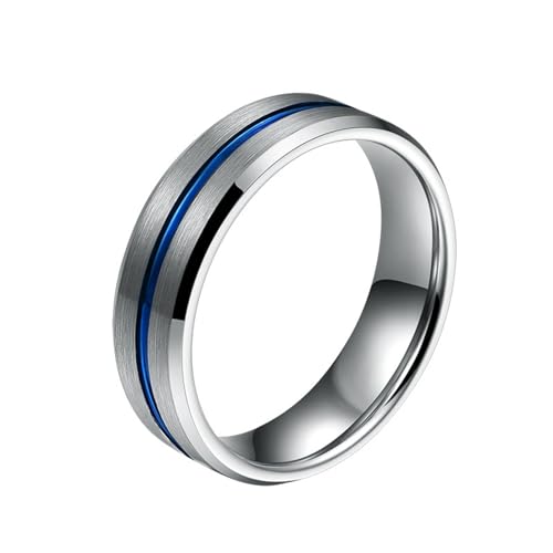 Ringe Männer, Wolfram Ring Herren Silber Matt Gebürstete 6 Mm Polierte Blaue Nut Ringe für Herren Männer Größe 60 (19.1) von Skcess
