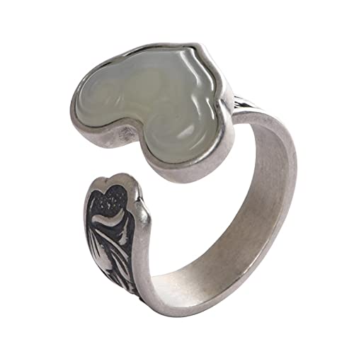 Ringe Set Silber, Verlobungsringe Silber Ruyi-Pfingstrose Jade Geschenke für Damen Frauen Freundin Adjustable von Skcess