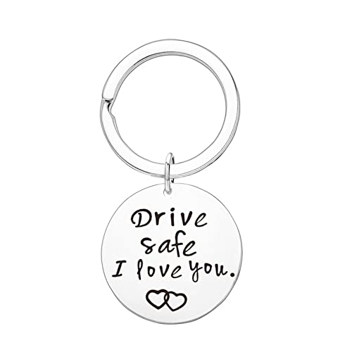 Schlüsselanhänger Ringe Edelstahl, Personalisierte Schlüsselanhänger Runden Gravur Drive Safe I Love You. Schlüsselanhänger Silber 1 Pcs von Skcess