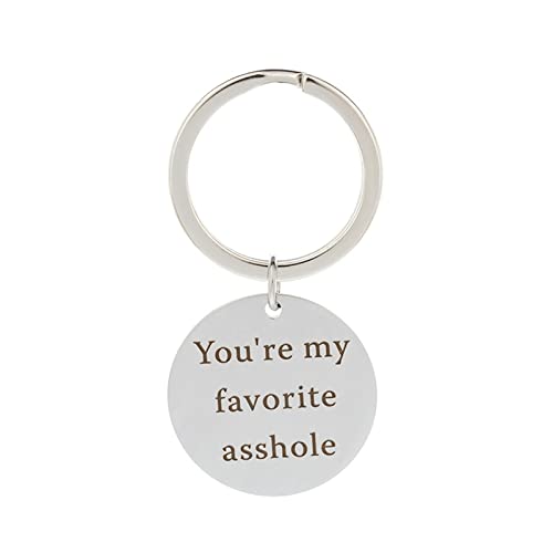 Schlüsselband Jungen Edelstahl, Schlüsselanhänger Personalisiert Poliert Rund Gravur You're My Favorite Asshole Schlüsselanhänger Silber 1 Pcs von Skcess