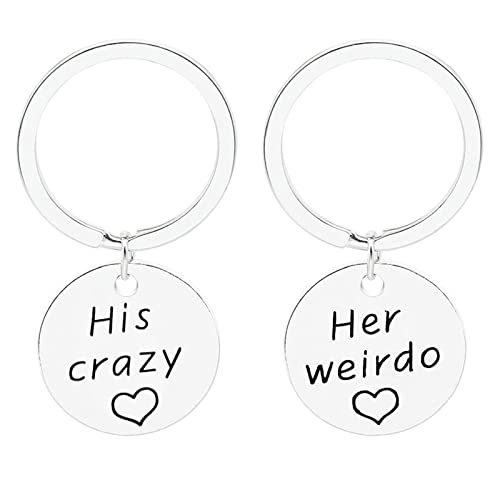 Schlüsselring Groß Legierung, Personalisierter Schlüsselanhänger 2 Stück Runder Anhänger Gravur His Crazy Her Weirdo Schlüsselanhänger Silber 1 Pcs von Skcess