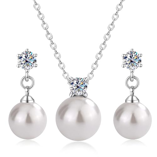 Schmuck Set 3Tlg Silber 925 Halskette Ohrringe Perlen Pendant CZ Damen Ohrringe Silber 925 Hängend Perlenschmuck Silberschmuckset für Damen Schmuck Set 3Tlg Silber 925 Halskette Ohrringe Perlen Pendant CZ Damen Ohrringe Silber 925 Hängend Perlenschmuck Silberschmuckset für Damen von Skcess
