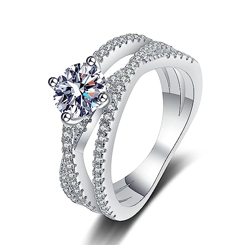 Silber Ringe 925 Frauen, Gekreuzt Verlobungsring Damen Weiß Moissanite Ring 1ct Trauring Ehering Verlobung Hochzeit Geschenk Größe 47 (15.0) von Skcess