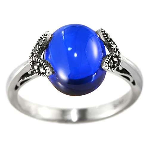 Silberring Breit, Ring Damen Silber Blauer Korundring Zircon Ring Geschenke für Damen Frauen Freundin Größe 50 (15.9) von Skcess