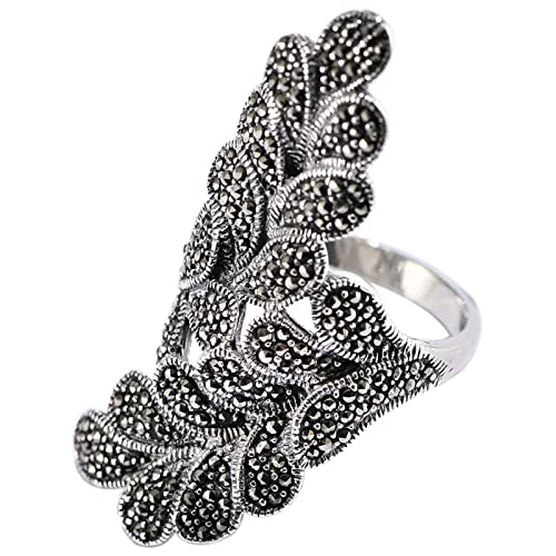 Silberring Breit, Verlobungsringe Silber Blattring Zircon Ring Geschenke für Damen Frauen Freundin Größe 60 (19.1) von Skcess