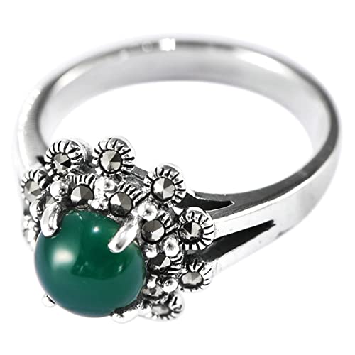 Silberring Breit, Verlobungsringe Silber Grüner Onyx-Sonnenblumenring Zircon Ring Geschenke für Damen Frauen Freundin Größe 56 (17.8) von Skcess