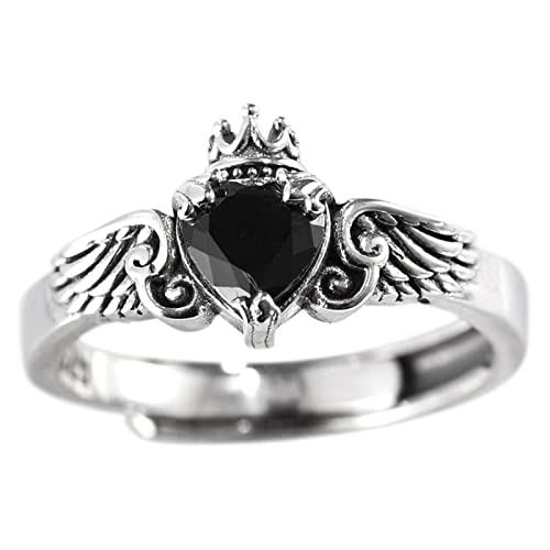 Silberring Damen, Eheringe Silber Schwarz Kronenherz Zircon Ring Geschenke für Damen Frauen Freundin Adjustable von Skcess