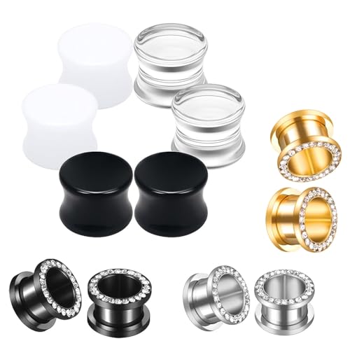 Skcess 12Pcs Ohr Tunnel 6 MM, Edelstahl Flesh Tunnel Set Schraubverschluss Ohr Expander Acryl Ohr Plugs Piercing Schmuck für Frauen Herren von Skcess