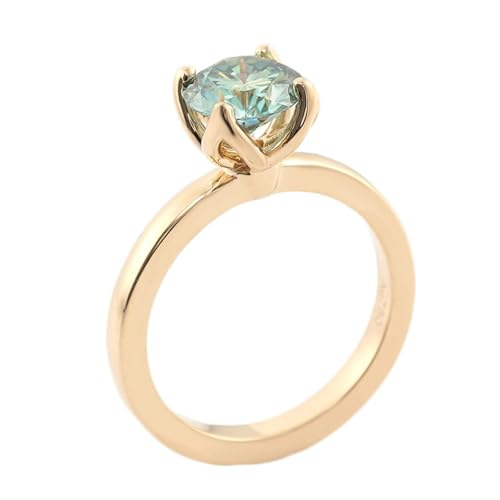 Skcess 14 Karat Gelbgold Verlobungsring Damen, Blaugrün Solitärring mit 4 Zinken Und Moissanit Damen Ringe Größe 47 (15.0) von Skcess