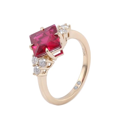 Skcess 14 Karat Gold Partnerringe Synthetischer Rubin 2 Ct Rot, Fingerring Damen Elegant Größe 52 (16.6) von Skcess
