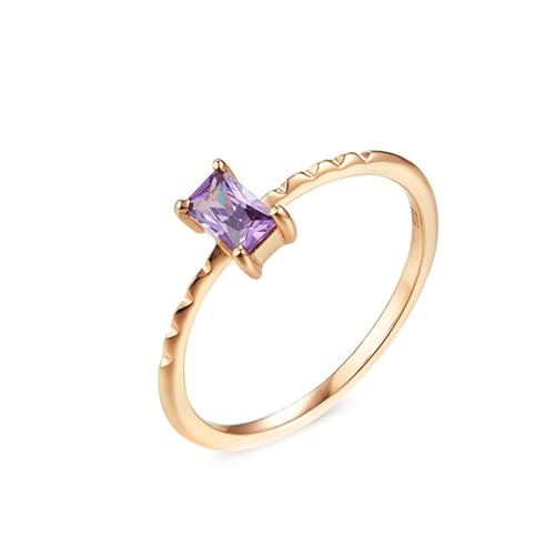 Skcess 14 Karat Roségold Damen Ringe Lila Amethyst Rechteckig, Damen Ring Dünner Rechteckiger Solitär-Amethyst Ringe Frauen Größe 58 (18.5) von Skcess