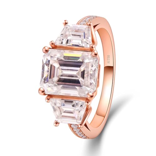 Skcess 14 Karat Roségold Partner Ringe Weiß Moissanit Rechteck, Verlobungsringe 3ct Weißer Rechteckiger Moissanit Ring Damen Größe 50 (15.9) von Skcess