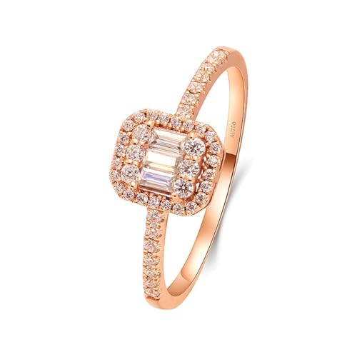 Skcess 14 Karat Roségold Partner Ringe Weiß Moissanit Rechteckig, Zierlicher Ring Quadrat Zirkonia Ringe Frauen Größe 61 (19.4) von Skcess