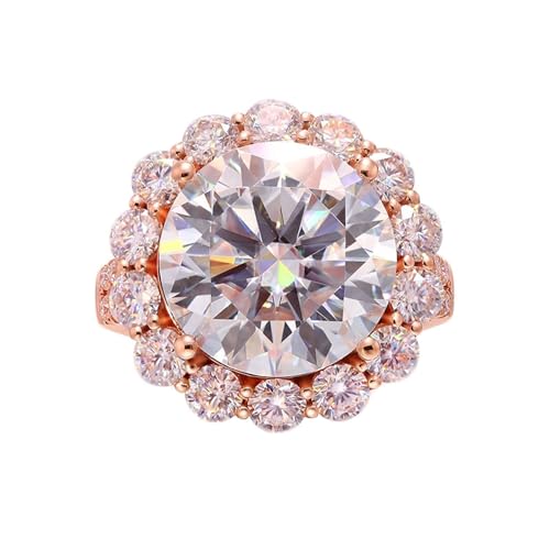 Skcess 14 Karat Roségold Partner Ringe Weiß Moissanit Runden, Verlobungsringe 4 Zinken mit Rundem 11X11mm 5ct Moissanit Ring Damen Größe 49 (15.6) von Skcess