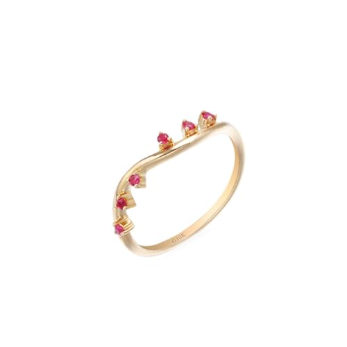 Skcess 14 Karat Roségold Partnerringe Rot Rubin Runden, Eternity Ring Einfaches Wellenmuster-Rubin Ring Damen Größe 61 (19.4) von Skcess