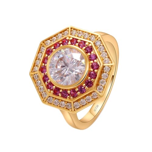 Skcess 14 Karat Roségold Partnerringe Weiß Erstellter Diamant Runden, Damenring Achteck Ring Damen Größe 57 (18.1) von Skcess