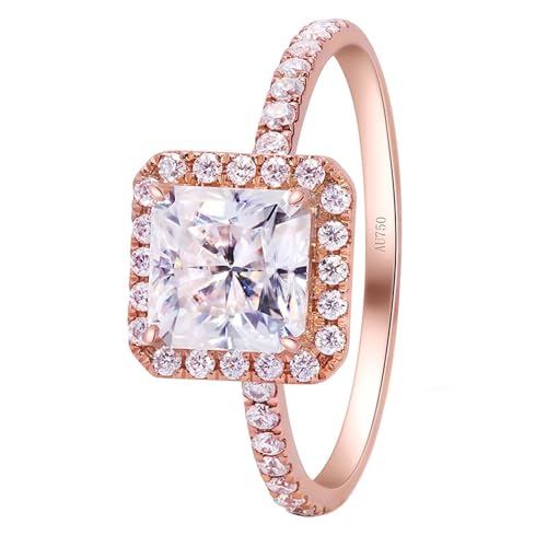 Skcess 14 Karat Roségold Ringe Damen Weiß Moissanit Asscher, Verlobungsring Quadrat Ring Damen Größe 65 (20.7) von Skcess