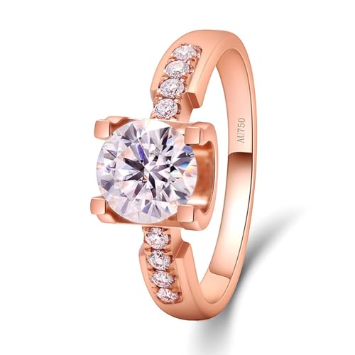 Skcess 14 Karat Roségold Ringe Weiß Moissanit Runden, Eheringe 1 Karat Runder Moissanit mit 4 Zinken Ring Damen Größe 49 (15.6) von Skcess