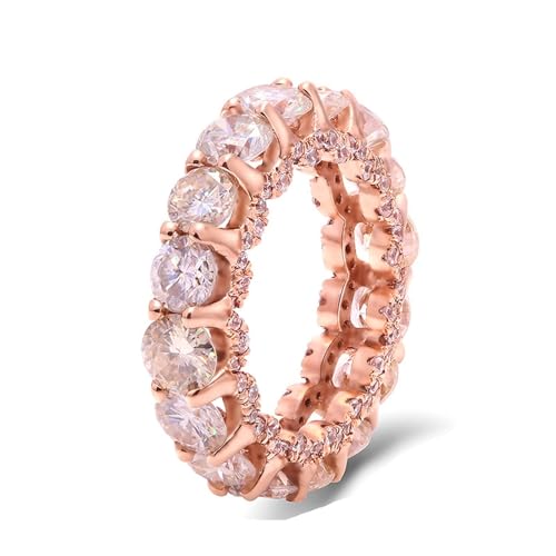 Skcess 14 Karat Roségold Verlobungsring Damen Weiß Moissanit Runden, Ring Frauen Allround-Band Zirkonia Ringe Frauen Größe 49 (15.6) von Skcess