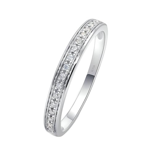 Skcess 14 Karat Weißgold Damen Ringe Weiß Diamant Runden, Damen Ring 0,055 ct Runder Diamant Ring Damen Größe 49 (15.6) von Skcess