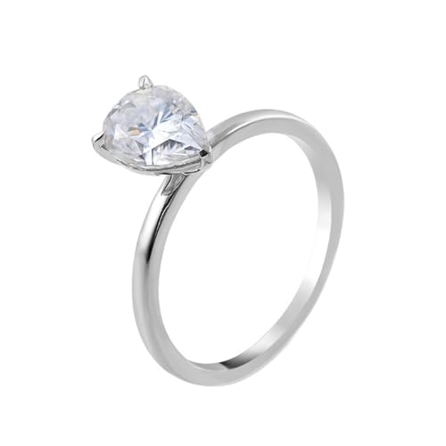 Skcess 14 Karat Weißgold Damenringe Moissanit 2 Ct Weiß, Partnerringe Tropfen-Solitär Größe 54 (17.2) von Skcess