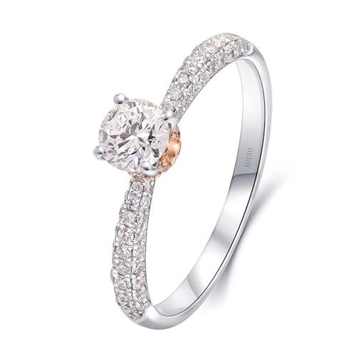 Skcess 14 Karat Weißgold Matching Rings Weiß Erstellter Diamant, Ring für Freundin Solitärring mit Rundem Diamant Von 0,4 ct Ringe Frauen Größe 60 (19.1) von Skcess