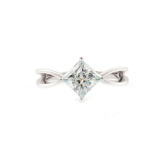 Skcess 14 Karat Weißgold Partnerringe, Trauringe mit 2 Karat Quadratischem Moissanit Größe 53 (16.9) von Skcess