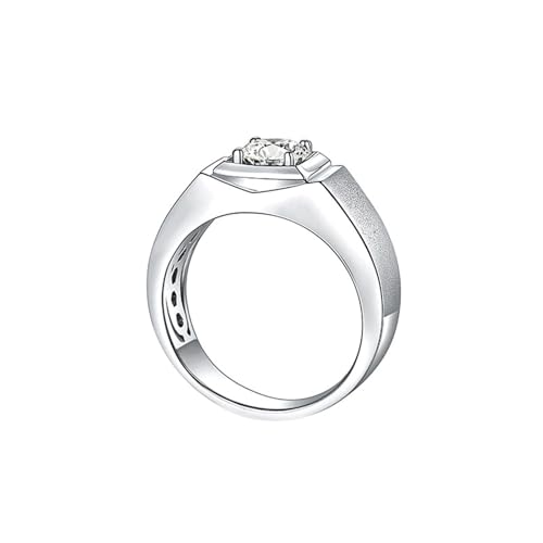 Skcess 14 Karat Weißgold Ring Für Männer, Herren Ring Weiß Solitärrund mit Moissanit Größe 68 (21.6) von Skcess