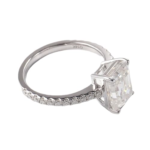 Skcess 14 Karat Weißgold Verlobungsring, Partnerringe Weiß 4 Krallen Rechteck mit Moissanit Größe 52 (16.6) von Skcess