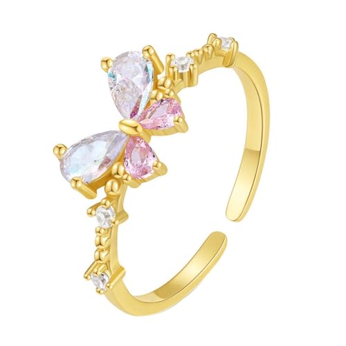 Skcess 14K Gelbgold Ehering Pink Moissanite Ring, Verstellbarer Offener SchmetterlingsRing Women Größe 52 (16.6) von Skcess