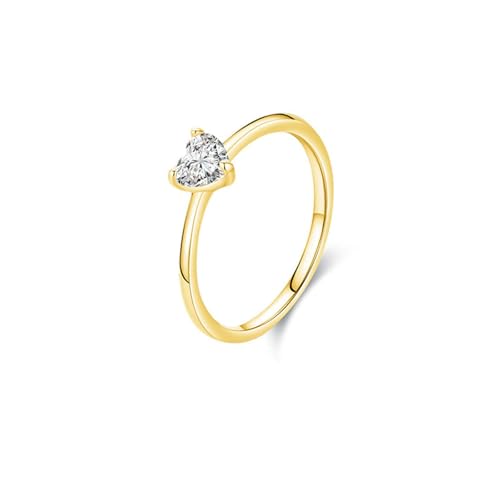 Skcess 14K Gelbgold Ehering Weiß Ring Moissanite 5x5.5mm, Herzförmiger Solitär Eternity Ring Damen Größe 57 (18.1) von Skcess
