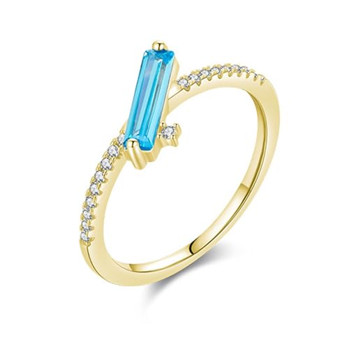 Skcess 14K Gelbgold Eheringe Blau Topas 2.5x9mm, Elegant Fingerring Damen Moissanit Größe 47 (15.0) von Skcess