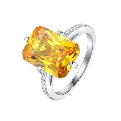 Skcess 14K Gelbgold Hochzeitsringe Gelb Citrin 1.8X1mm, Rund mit Gelbem Rechteckiger Kristall Trauringe Moissanit Größe 50 (15.9) von Skcess